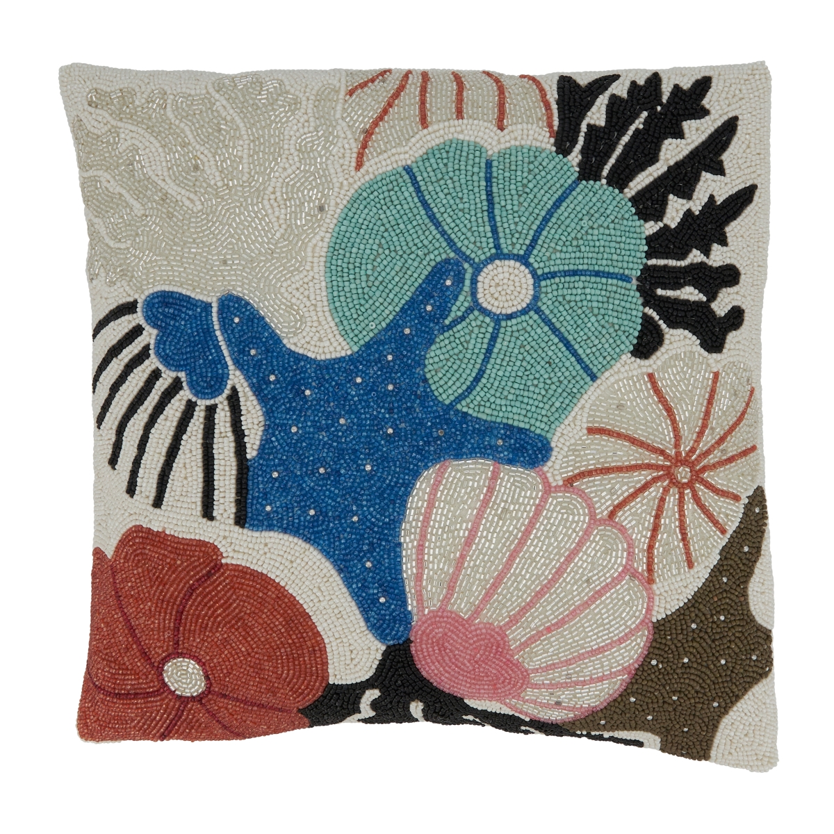 2702.M16SP 16 in. Beaded Seashells Square Poly-Filled Pillow, Multi Color