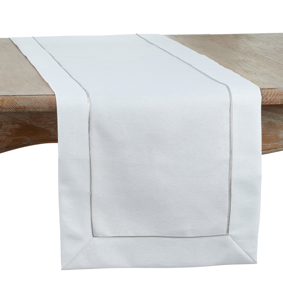 Picture of Saro Lifestyle 9110.W1690B Shimmering Table Runner with Piping Detail