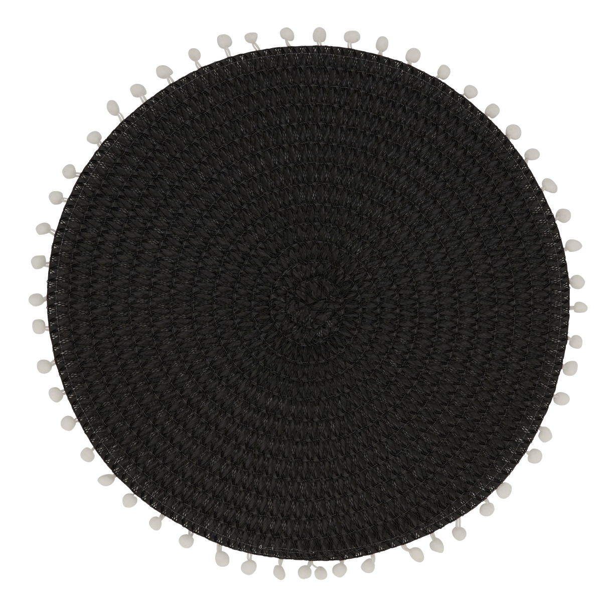 Picture of Saro Lifestyle 2802.BK15R 15 in. Pom Pom Round Placemat, Black - Set of 4
