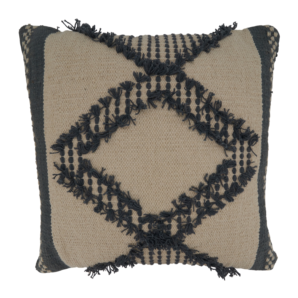 20 in. Square Diamond Fringe Throw Pillow with Poly Filling