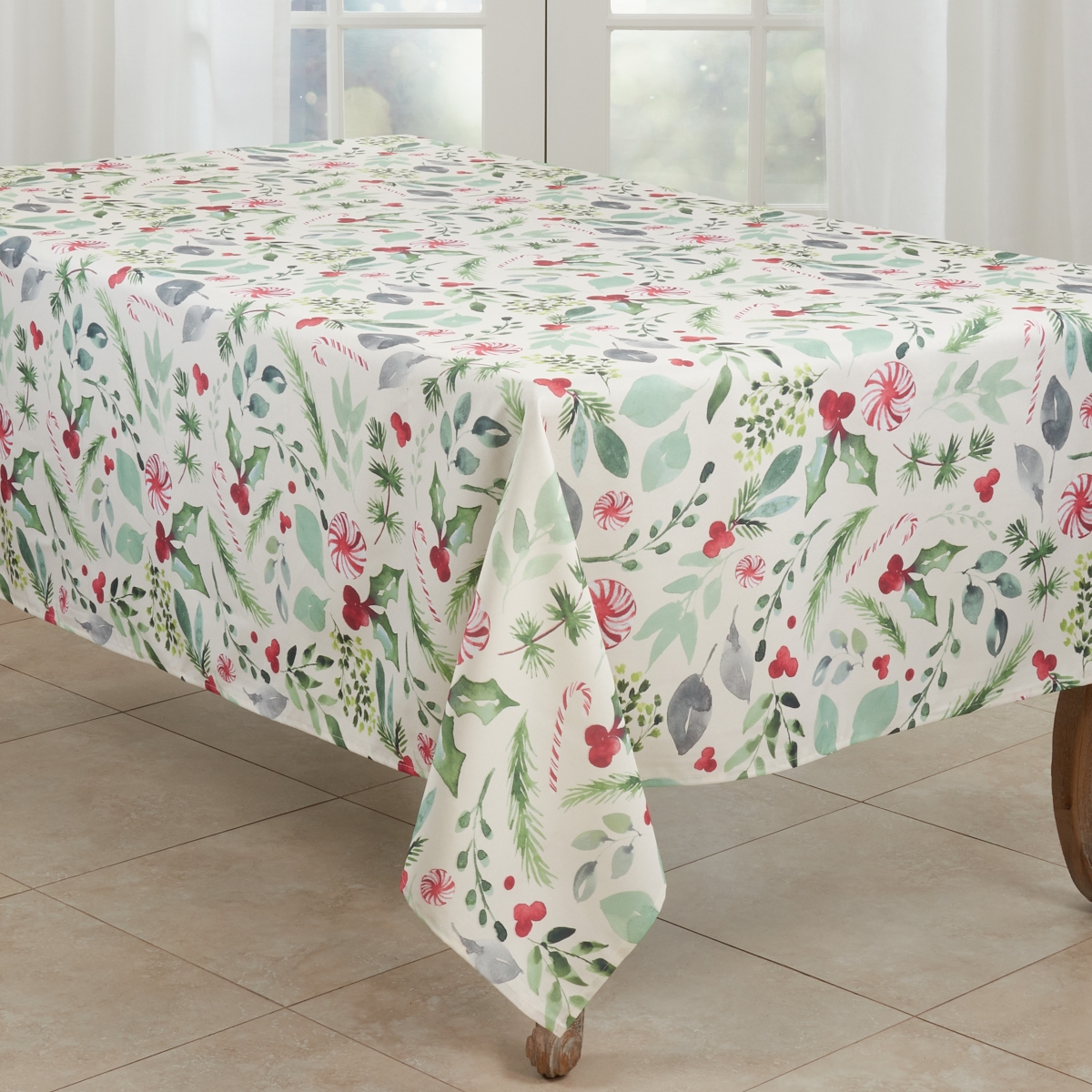 Picture of Saro Lifestyle 2121.M65120B 65 x 120 in. Oblong Christmas Foliage & Candy Canes Tablecloth