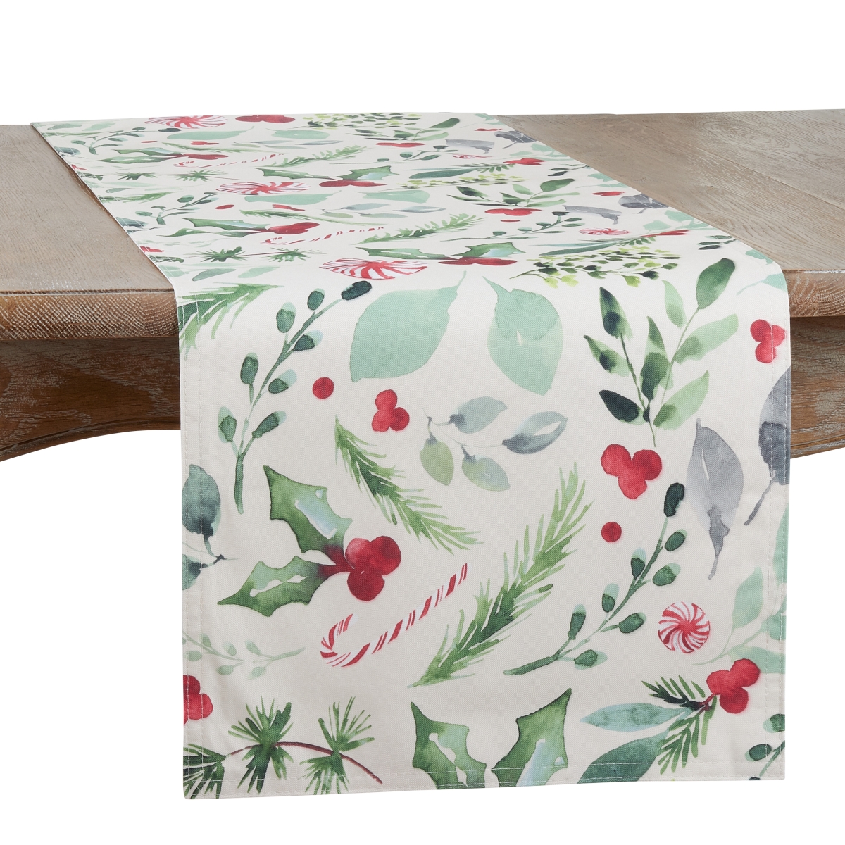 Picture of Saro Lifestyle 2121.M1654B 16 x 54 in. Oblong Christmas Foliage & Candy Canes Table Runner