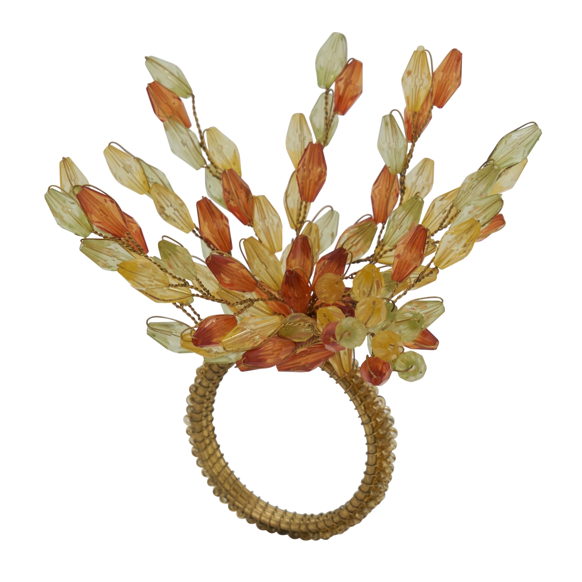Beaded Flower Design Napkin Rings, Multi Color - Set of 4