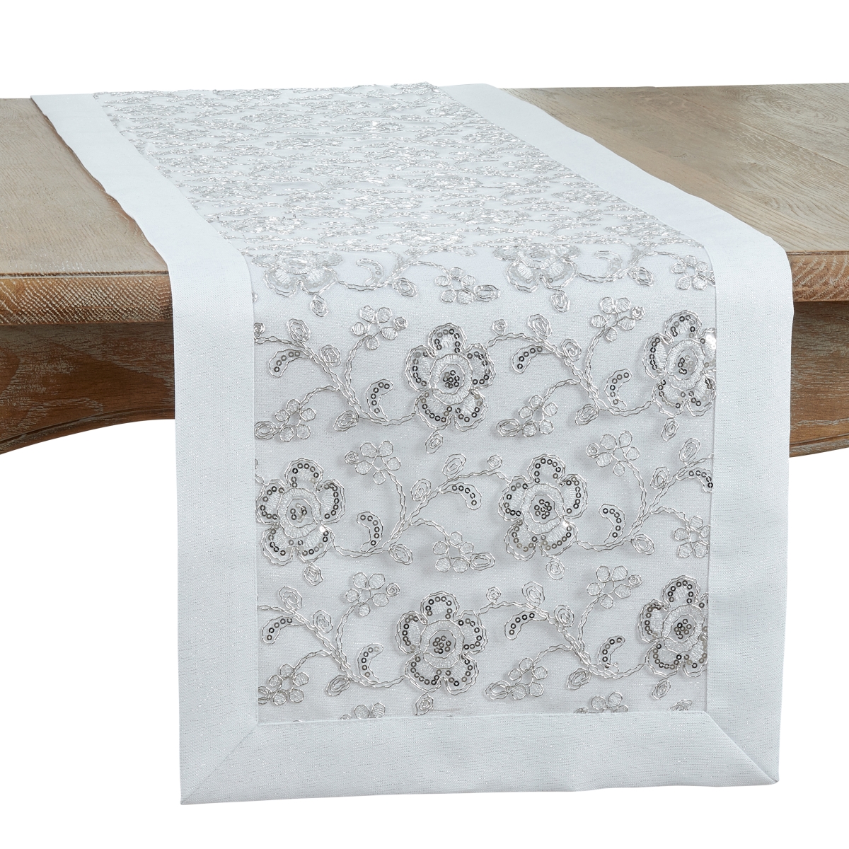 Picture of Saro Lifestyle 4019.W1690B 16 x 90 in. Floral Embroidered Table Table Runner, White