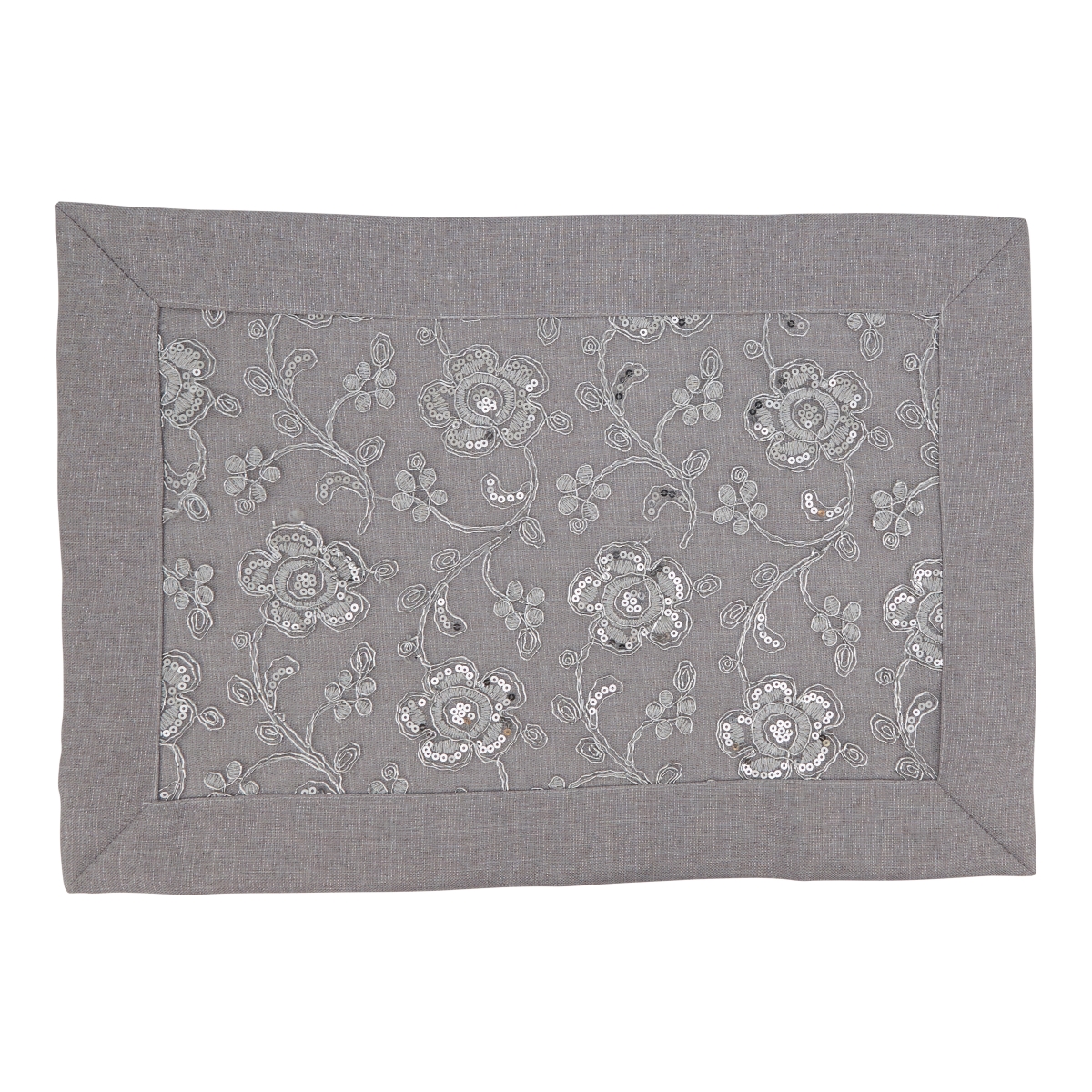 Picture of Saro Lifestyle 4019.S1420B 14 x 20 in. Floral Embroidered Placemats, Silver Stripe - Set of 4