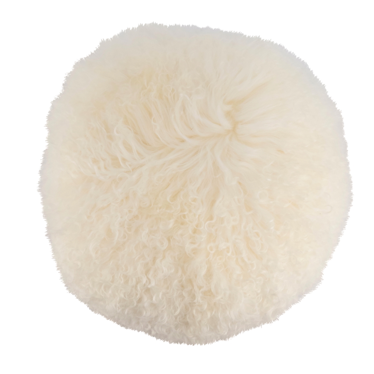 Mongolian Lamb Fur Throw Pillow - Ivory - 13 in. - Round Shape - 100% Wool