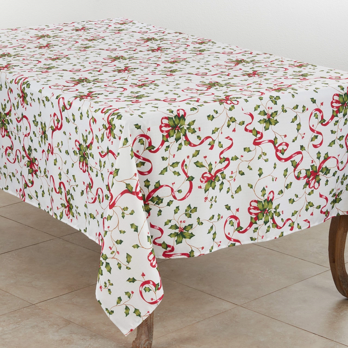Picture of Saro Lifestyle 3175.M5070B 50 x 70 in. Christmas Tablecloth with Holly & Ribbon Design, Multi Color
