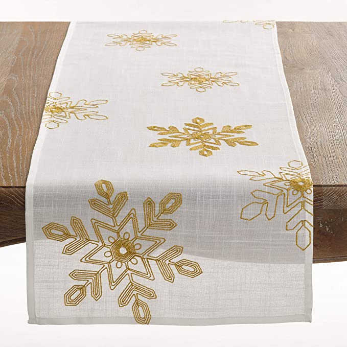 Picture of Saro Lifestyle 70197.GL1654B 16 x 54 in. Embroidered Snowflakes Table Runner, Gold