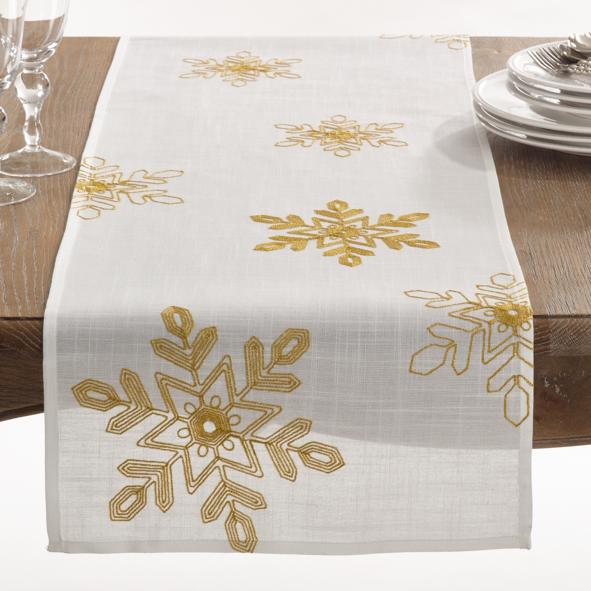 Picture of Saro Lifestyle 70197.GL1690B 16 x 90 in. Embroidered Snowflakes Table Runner, Gold