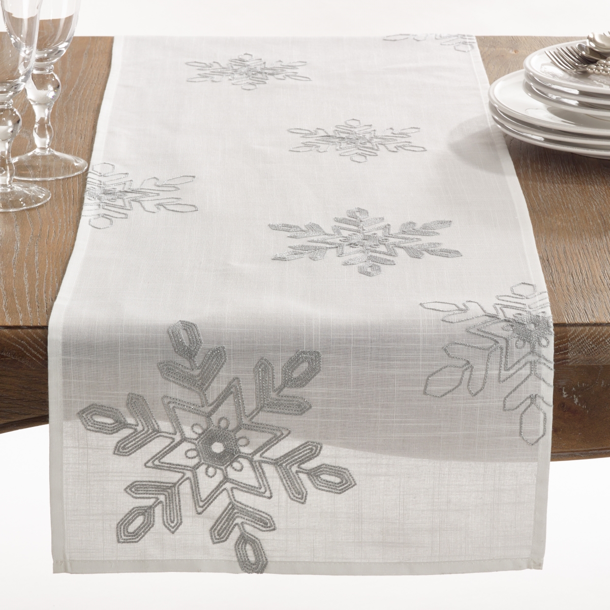 Picture of Saro Lifestyle 70197.S1654B 16 x 54 in. Embroidered Snowflakes Table Runner, Silver