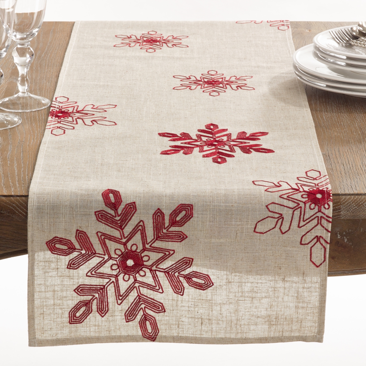 Picture of Saro Lifestyle 70197.R1690B 16 x 90 in. Embroidered Snowflakes Table Runner, Red