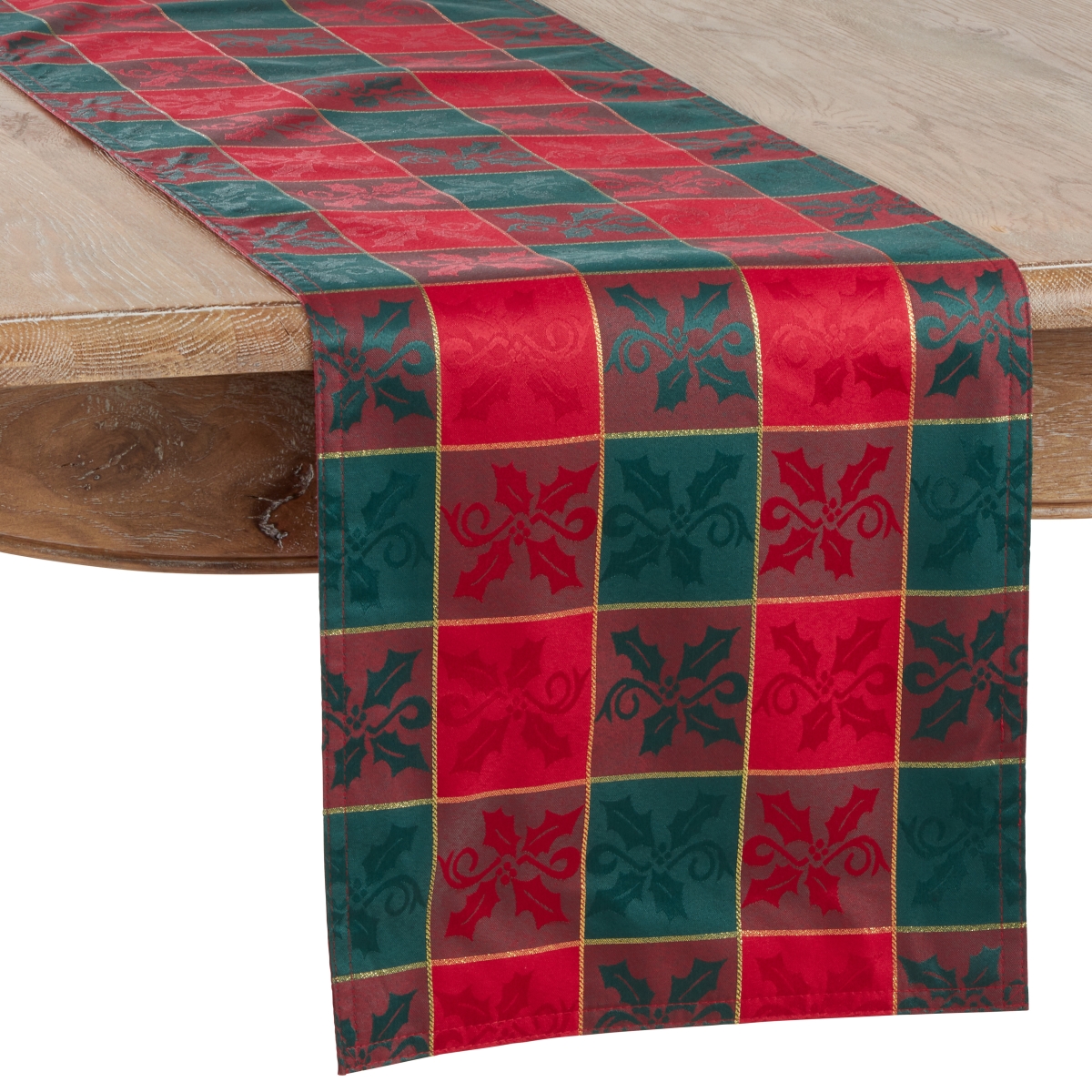 Picture of Saro Lifestyle 4837.RG1490B 90 x 0.25 x 14 in. Plaid Design Holiday Table Runner, Green & Red