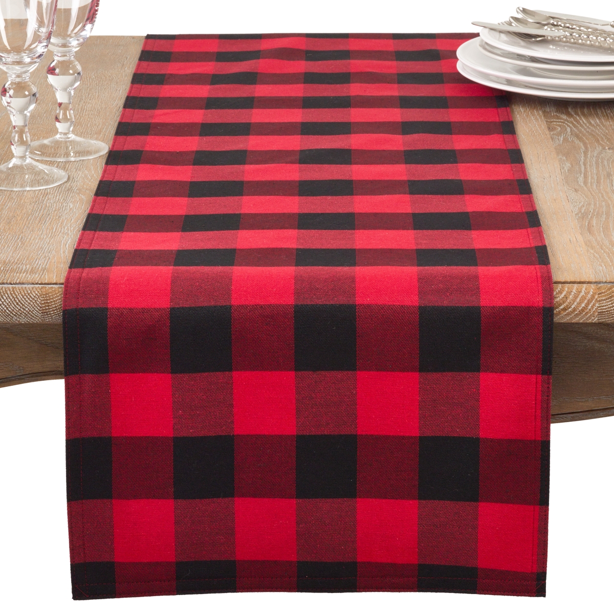 Picture of Saro Lifestyle 5026.R16108B 16 x 108 in. Cotton & Poly Blend Buffalo Plaid Runner, Red
