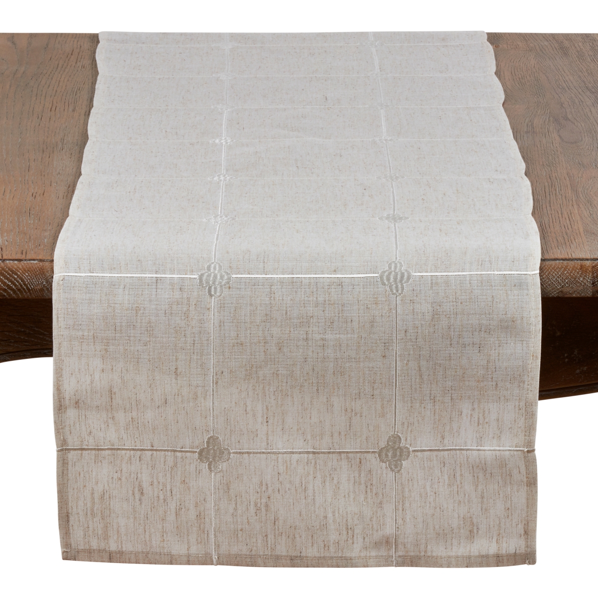 Picture of SARO 4792.N1672B 16 x 72 in. Rectangle Poly Blend Table Runner with Embroidered Check Pattern - Natural