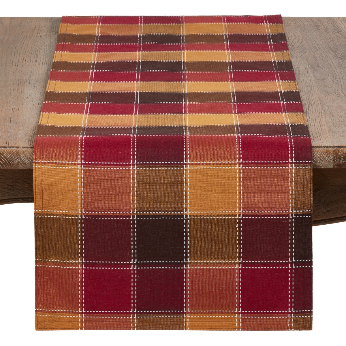 8571.M1690B 16 x 90 in. Cotton & Poly Blend Runner with Stitched Plaid Design, Multi Color