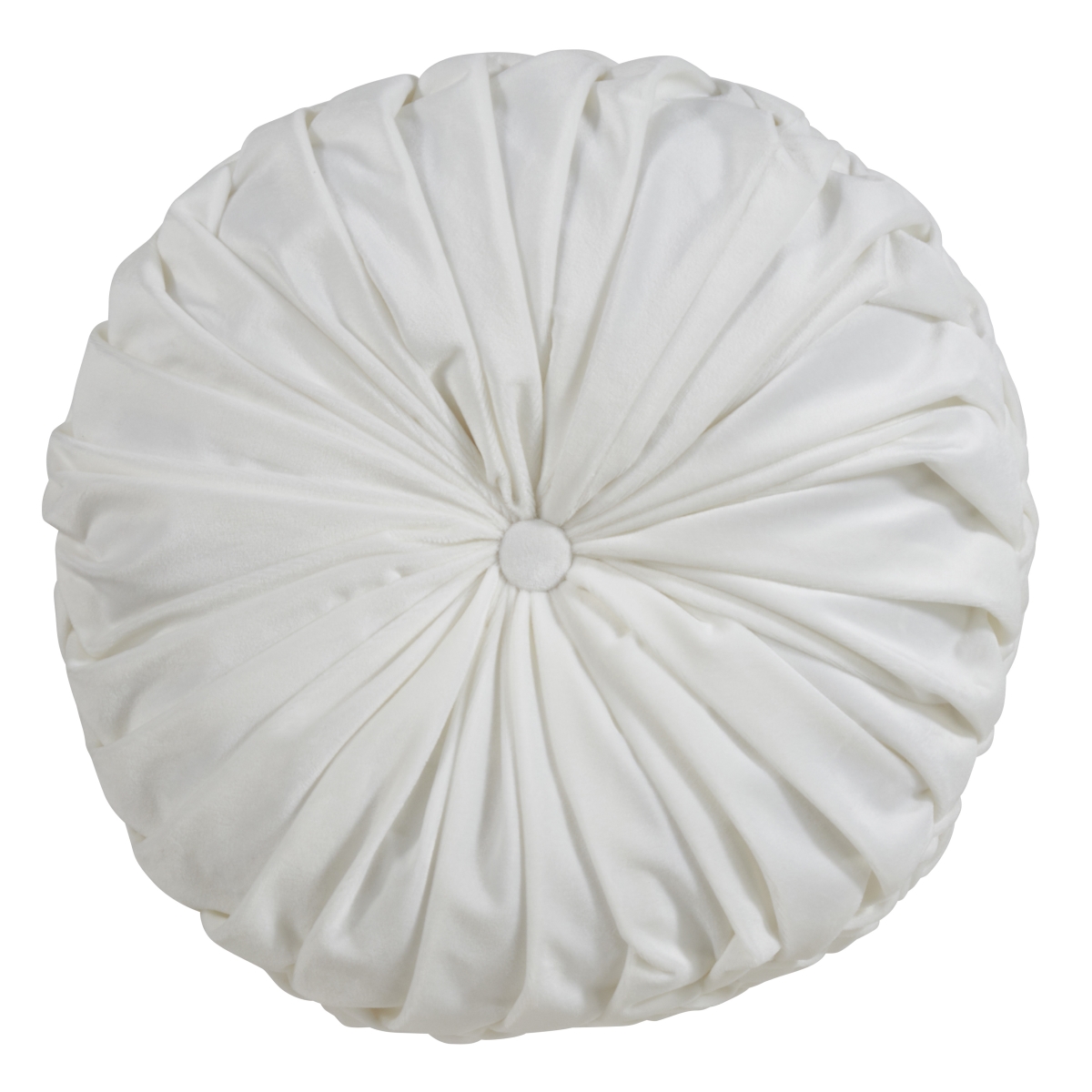 14 in. Round Velvet Pintucked Throw Poly Filled Pillow, White