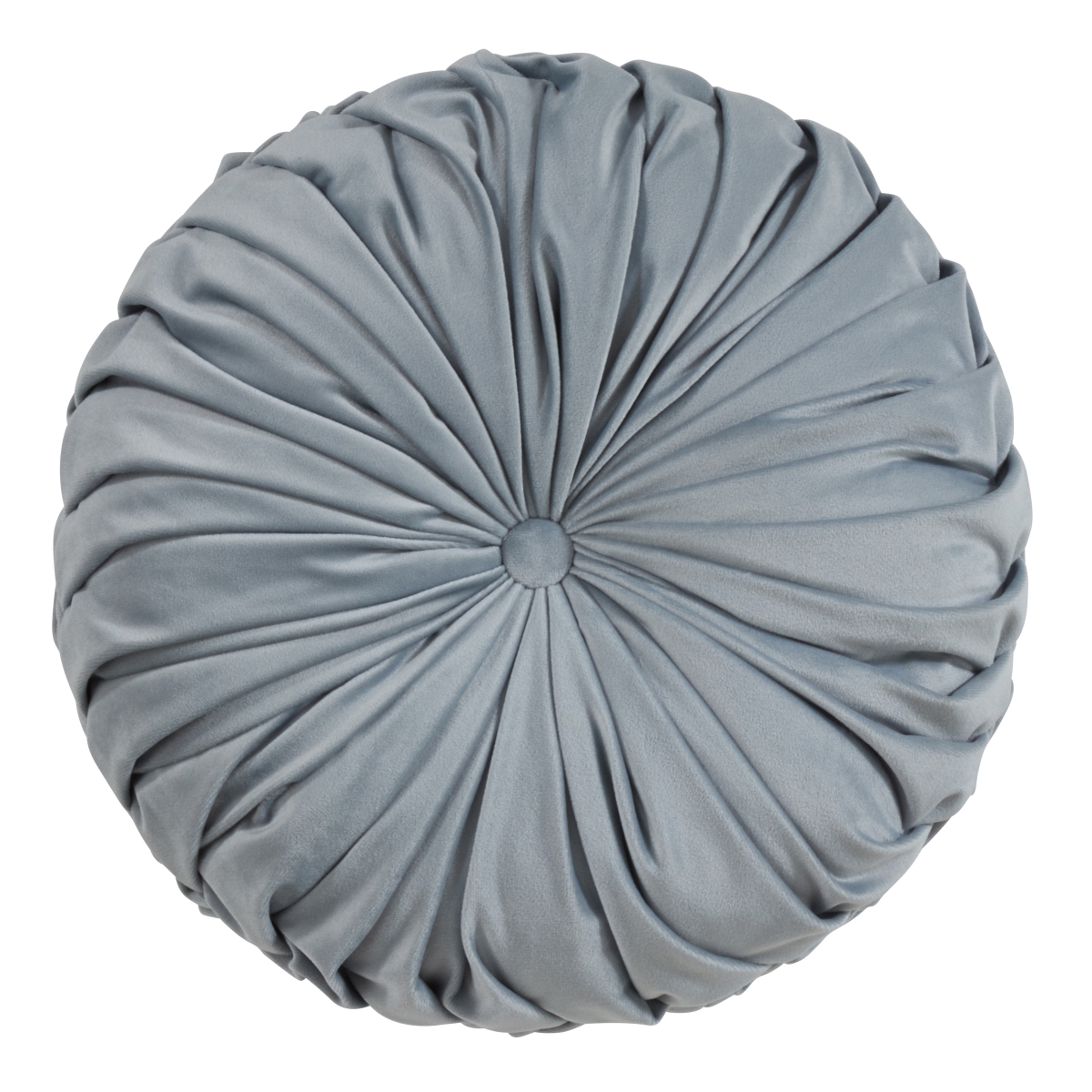 14 in. Round Velvet Pintucked Throw Poly Filled Pillow, Blue Gray