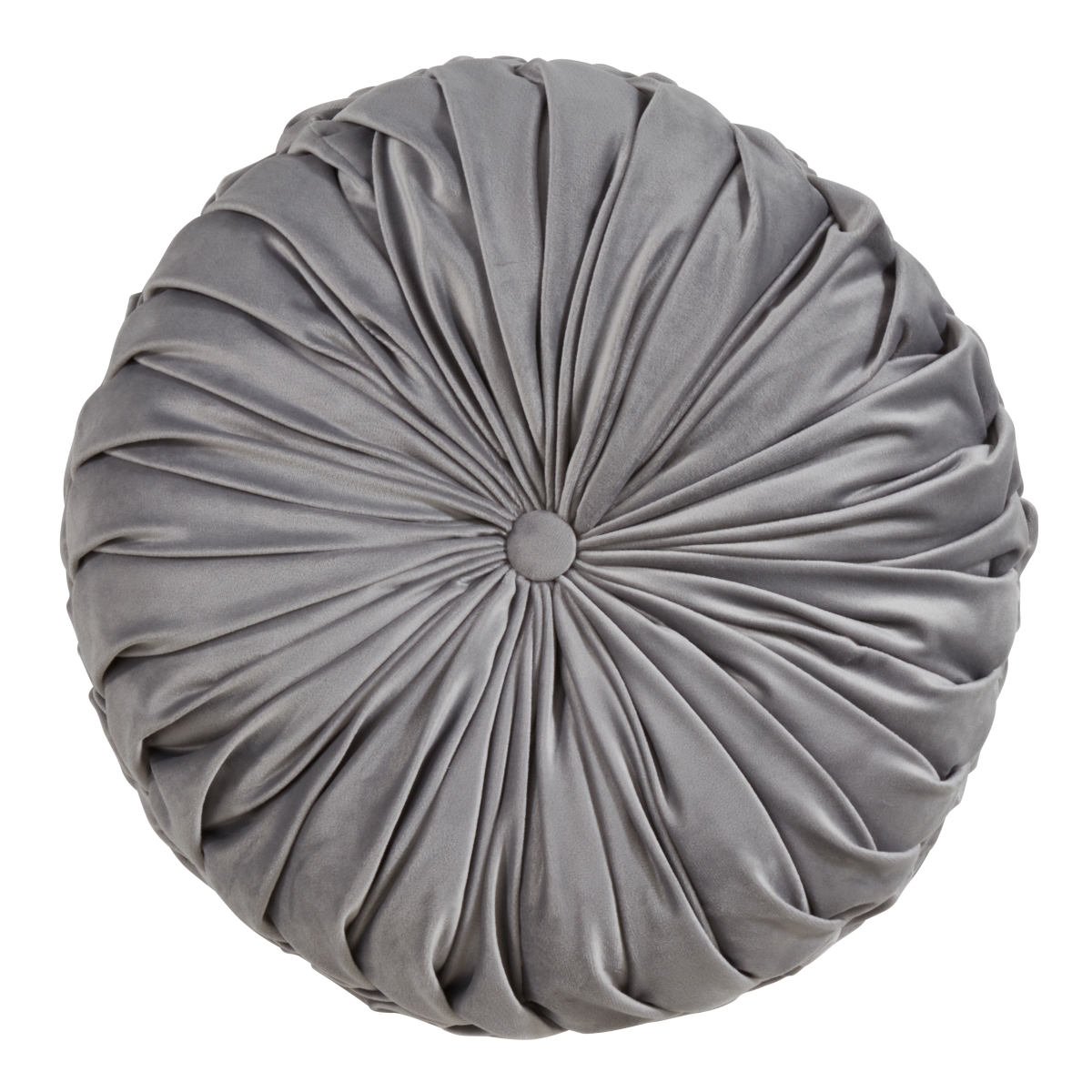 Round Velvet Pintucked Throw Poly Filled Pillow - Gray - 14in.