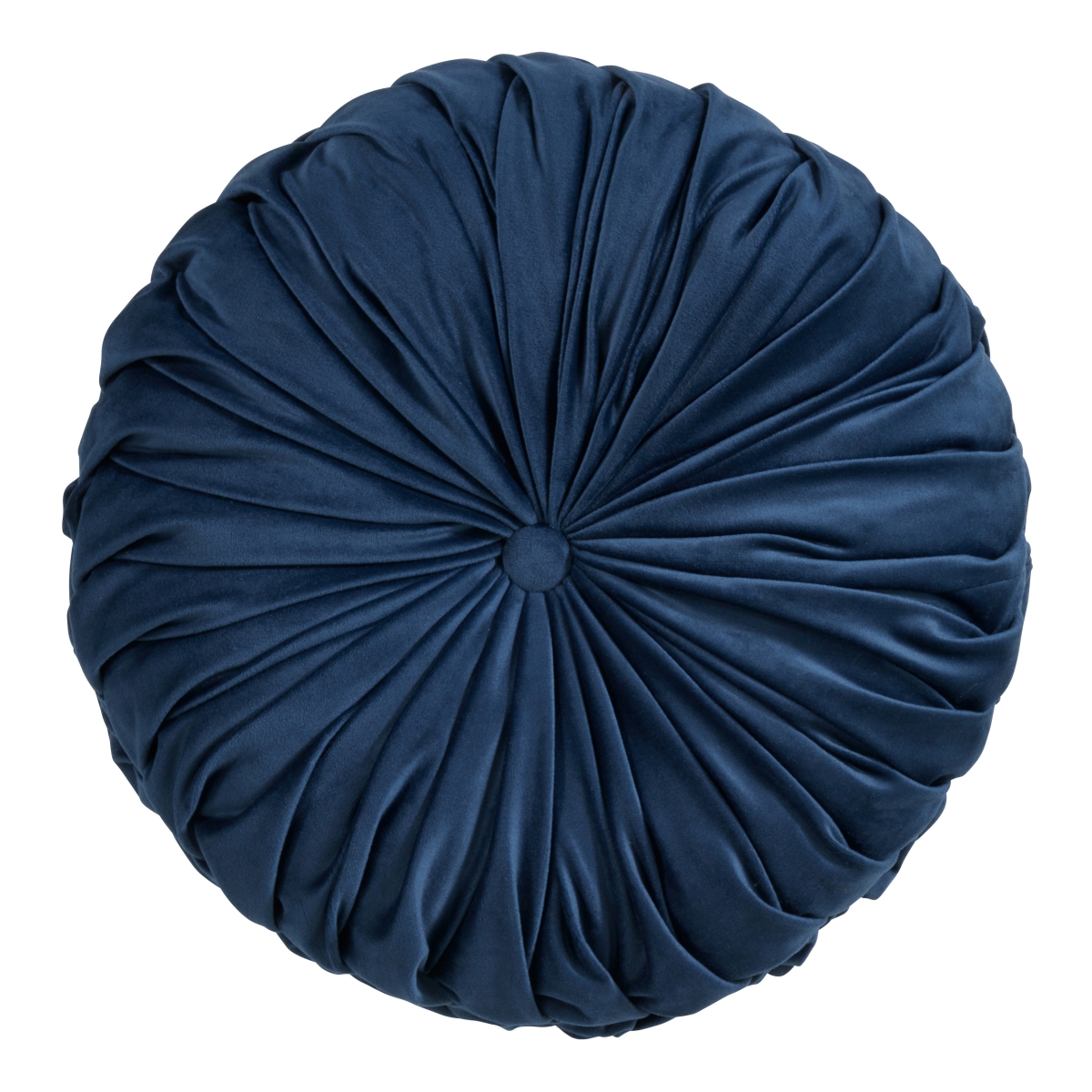 14 in. Round Velvet Pintucked Throw Poly Filled Pillow, Navy Blue
