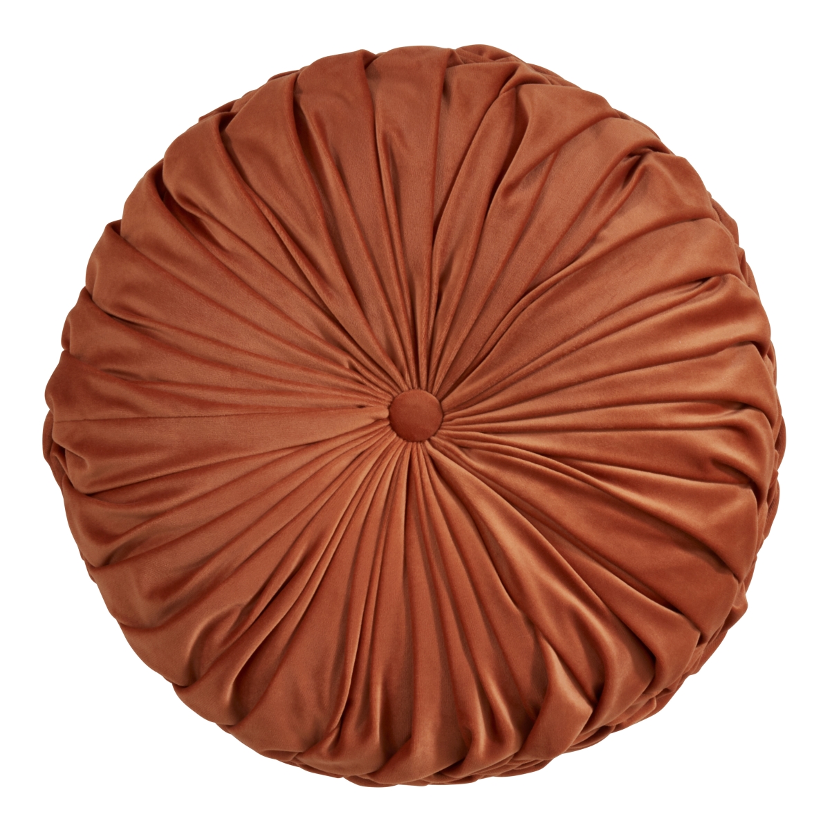 14 in. Round Velvet Pintucked Throw Poly Filled Pillow, Rust