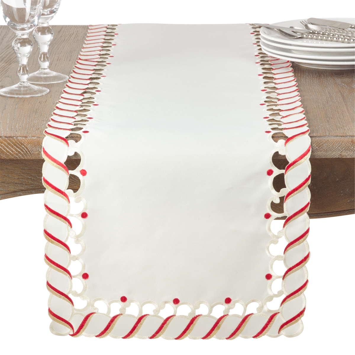 Picture of Saro Lifestyle 1633.I16120B 16 x 120 in. Candy Cane Design Christmas Holiday Table Runner, Ivory