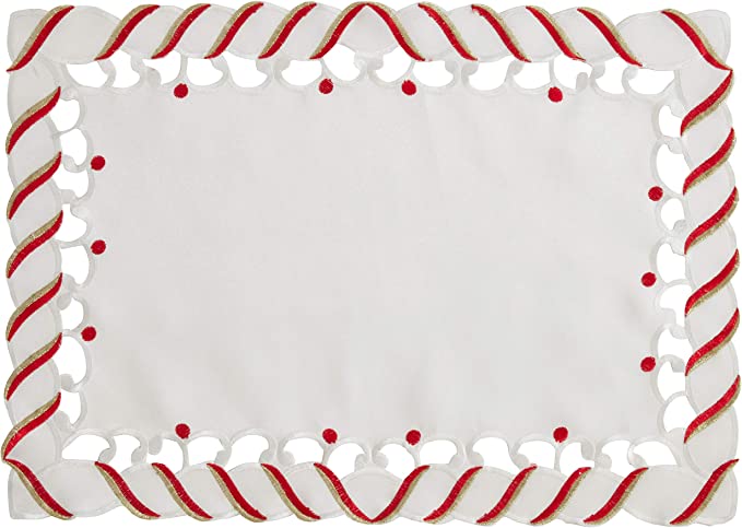 Picture of Saro Lifestyle 1633.I1420B 14 x 20 in. Candy Cane Design Christmas Holiday Placemat, Ivory - Set of 4