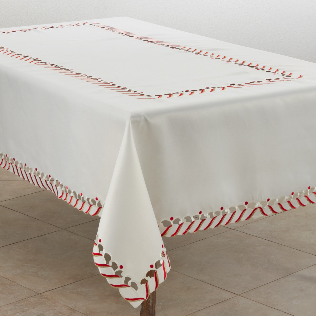 Picture of Saro Lifestyle 1633.I65104B 65 x 104 in. Candy Cane Border Design Christmas Tablecloth, Ivory