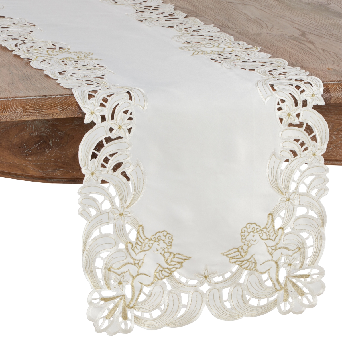 Picture of Saro Lifestyle 412.I1554B 15 x 54 in. Embroidered Cupid Design Table Runner, Ivory