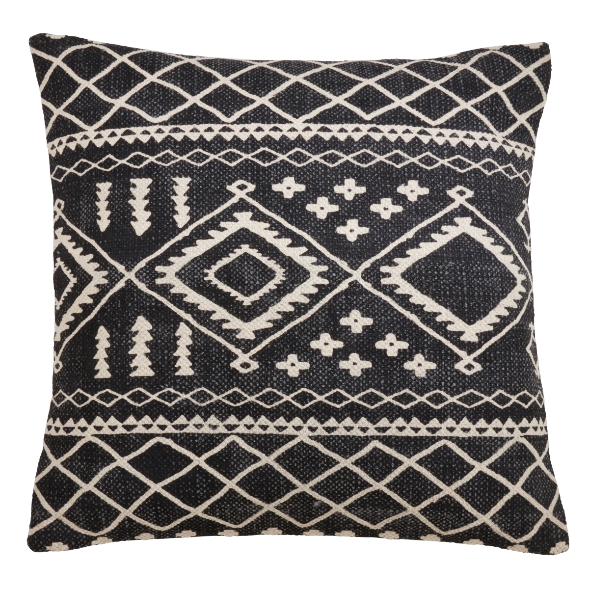 22 in. Mud Cloth Pattern Throw Poly Filled Pillow, Black