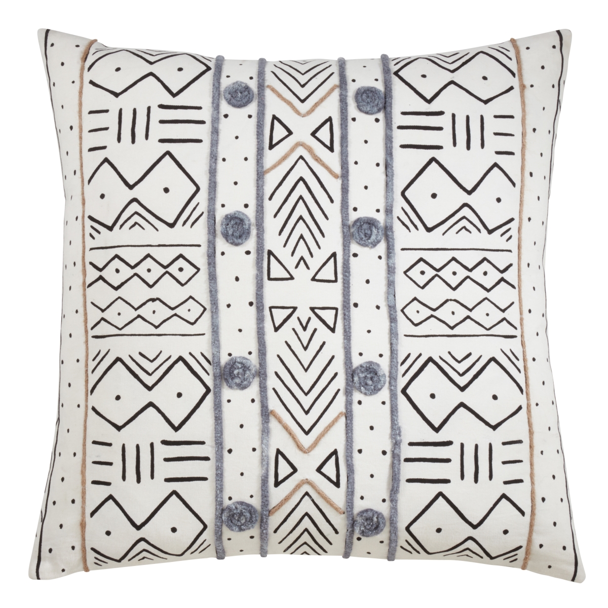 662P.W20SP 20 in. Mud Cloth Cotton Throw Poly Filled Pillow  White