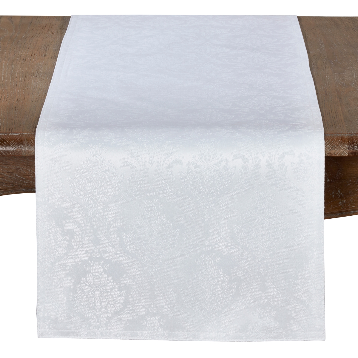 Picture of SARO 6115.W1672B 16 x 72 in. Rectangle Damask Table Runner - White