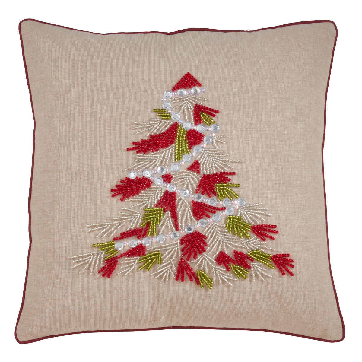 18 in. Beaded Christmas Tree Throw Pillow Cover
