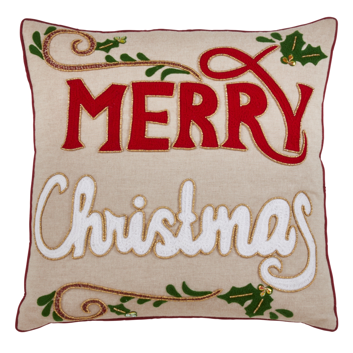 18 in. Merry Christmas Throw Pillow Cover, Natural