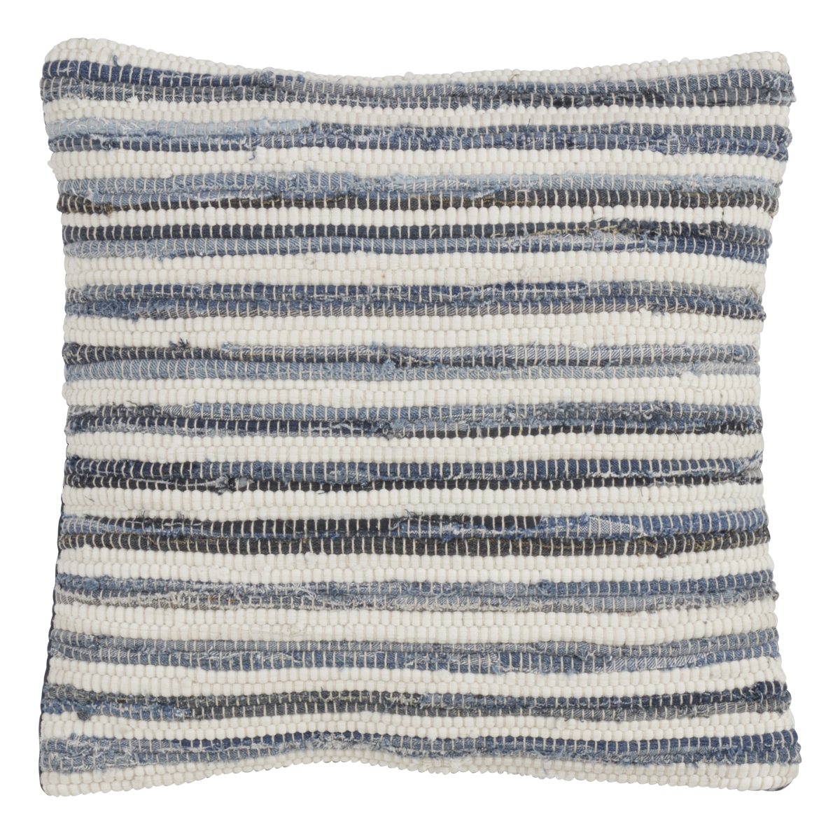 18 in. Striped Denim Chindi Poly Filled Throw Pillow, Denim