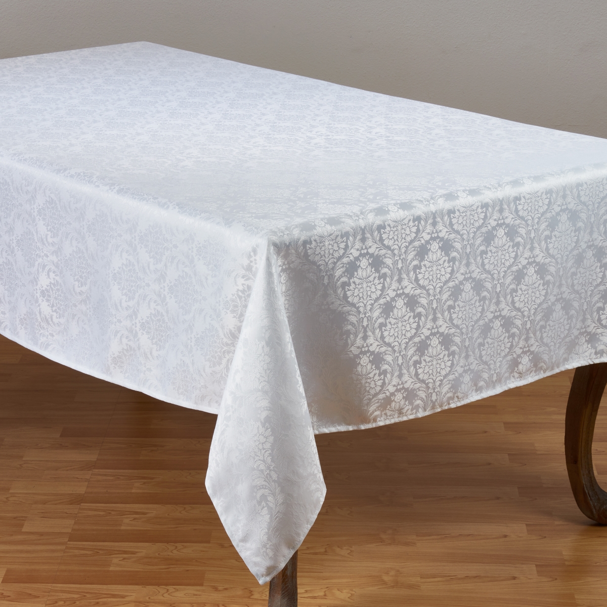 SARO  Everyday Rectangle White Damask Tablecloth - White - 70 x 180 in.