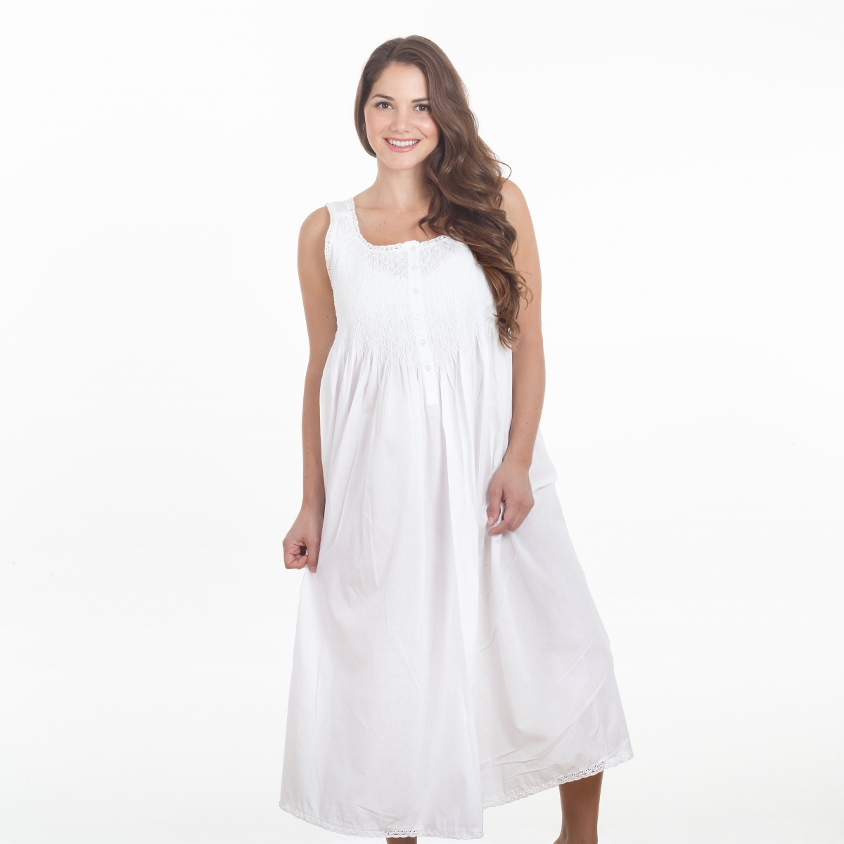 Embroidered Long Nightgown, White - Extra Large