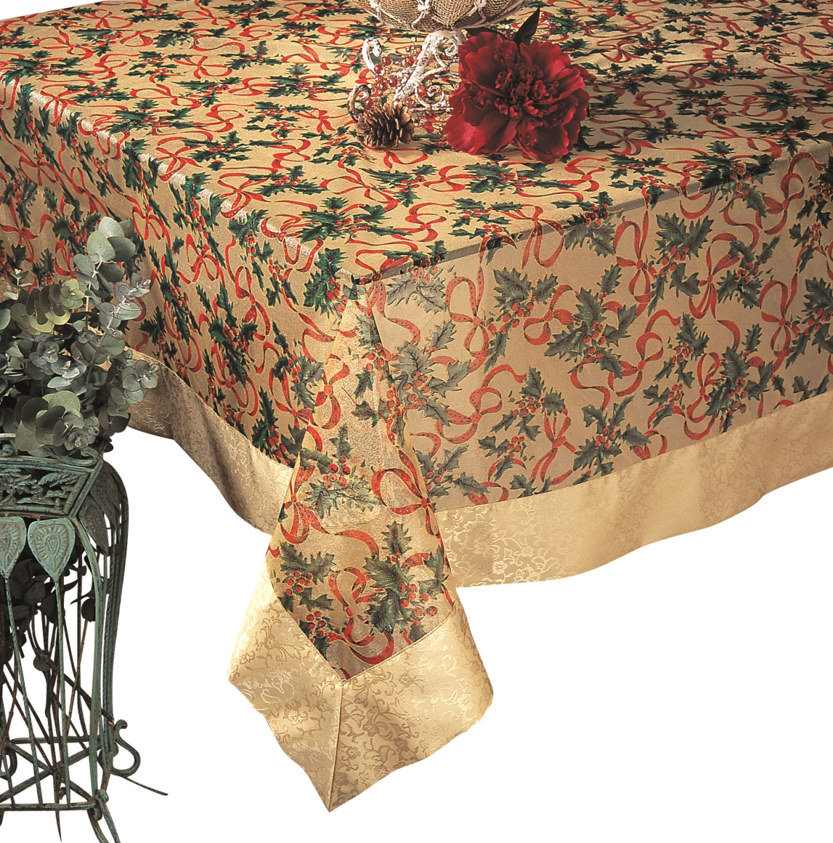 Picture of Saro Lifestyle XJ378.GL65140B 65 x 140 in. Golden Bows Holiday Tablecloth with Shimmer, Gold
