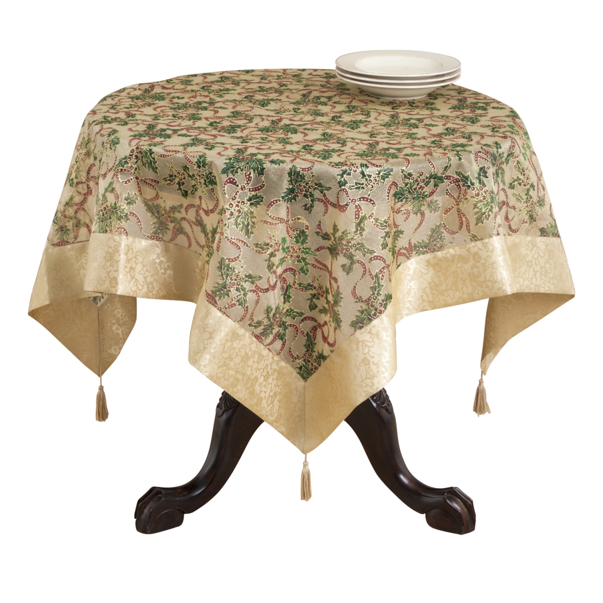 Picture of Saro Lifestyle XJ378.GL54S 54 in. Golden Bows Holiday Tablecloth with Shimmer, Gold