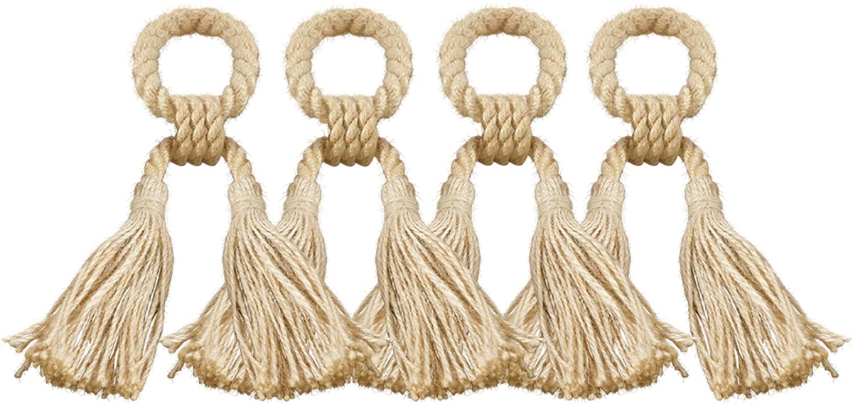 Picture of Saro Lifestyle TS090.I Jute Tassels Napkin Rings - Set of 4