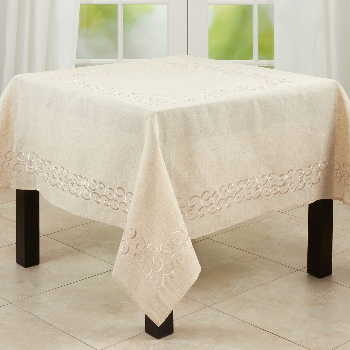 Picture of Saro Lifestyle 493.N67S 67 in. Delicate Embroidered Design Tablecloth, Natural