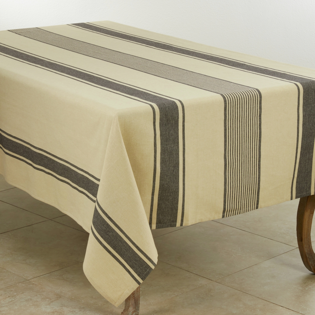 72 in. Banded Cotton Tablecloth, Natural