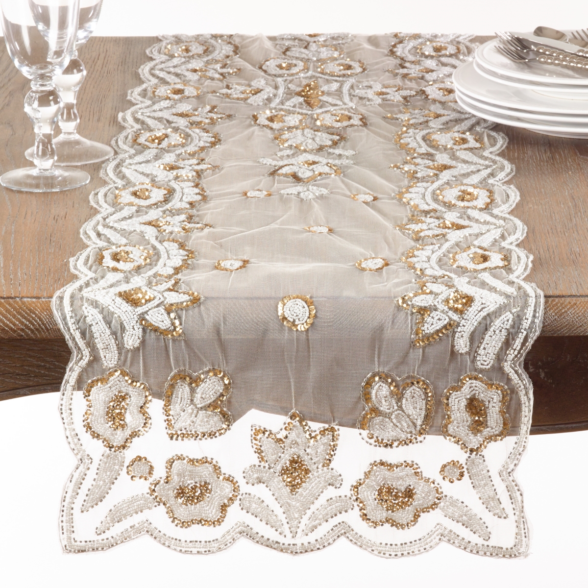 Picture of Saro Lifestyle BD05.GL1672B 16 x 72 in. Hand-Beaded Table Runner, Gold