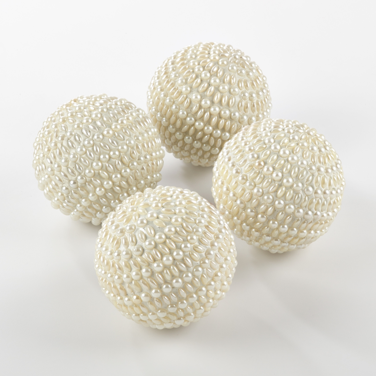 Beaded & Pearl Orb, Ivory - Set of 4