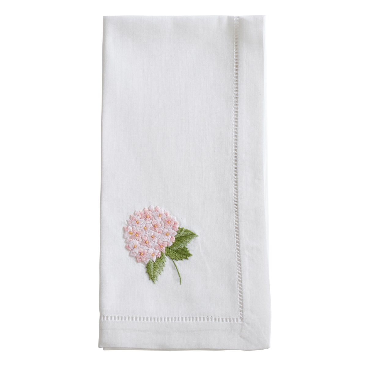 NM139.W20S 20 x 20 in. Embroidered Pink Hydrangea Hemstitch Napkins, White - Set of 6