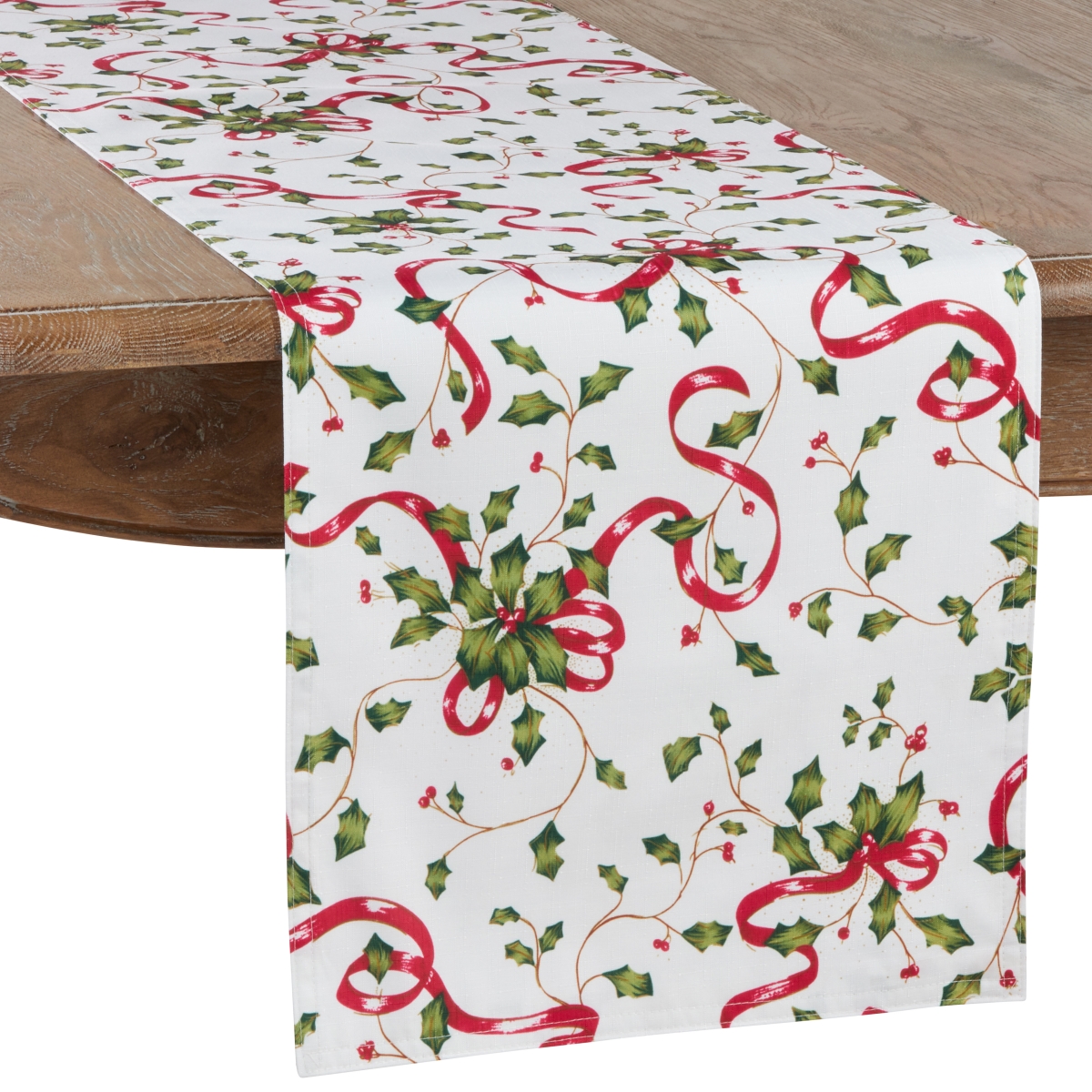 Picture of Saro Lifestyle 3175.M1672B 72 x 0.25x 16 in. Holly & Ribbon Design Table Runner, Multi Color