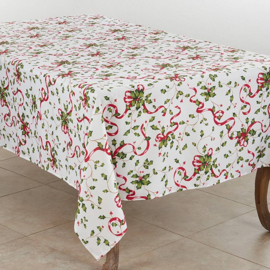 Picture of Saro Lifestyle 3175.M60140B 60 x 140 in. Christmas Tablecloth with Holly & Ribbon Design, Multi Color