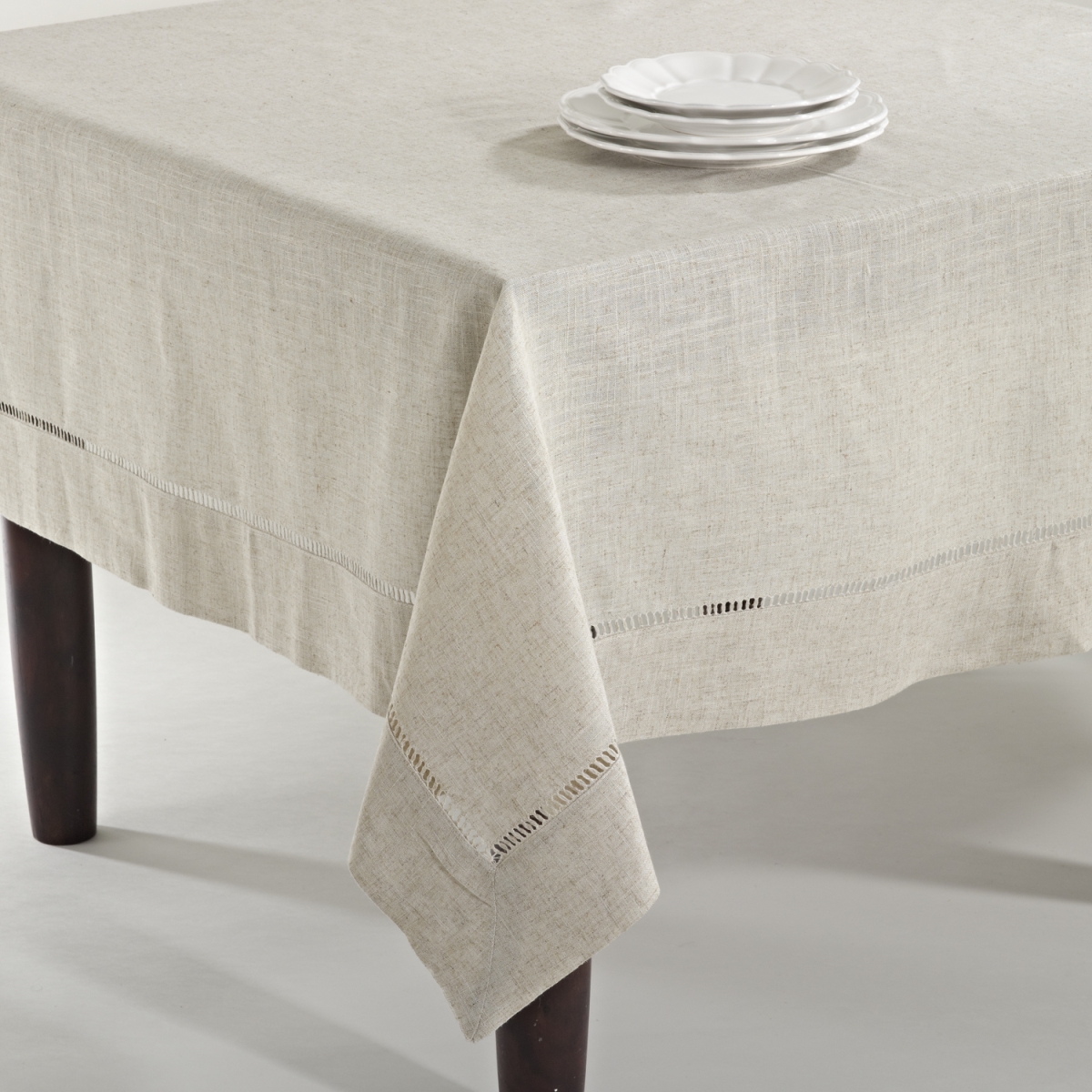 Picture of Saro Lifestyle 731.N6584B 65 x 84 in. Poly & Linen Blend Toscana Tablecloth with Hemstitch Border, Natural