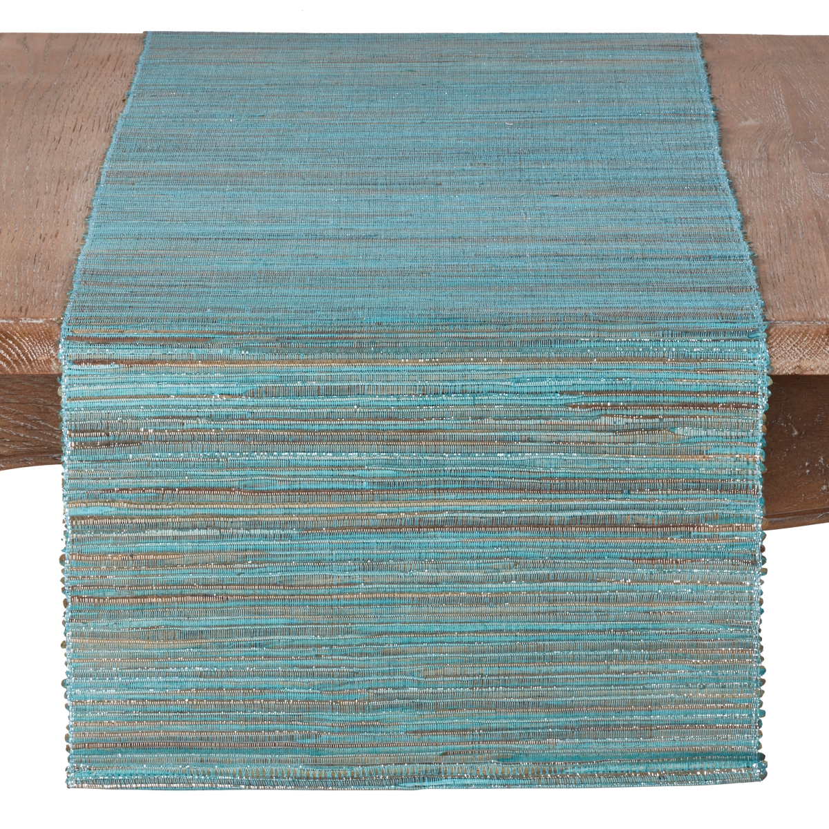 Picture of Saro Lifestyle 217.TQ1454B 54 x 0.25 x 14 in. Shimmering Woven Nubby Water Hyacinth Table Runner, Turquoise