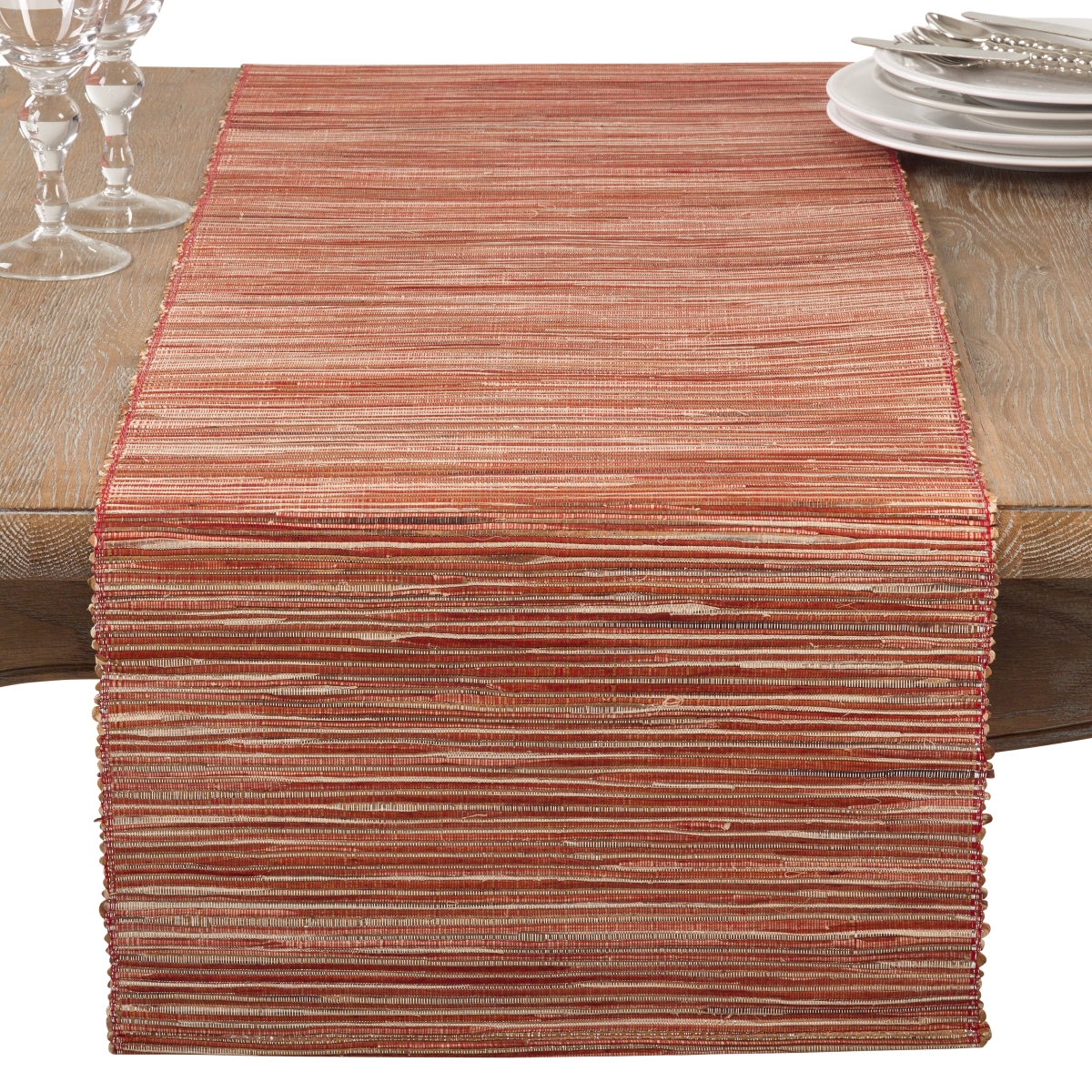 Picture of Saro Lifestyle 217.RU14108B 14 x 108 in. Shimmering Woven Nubby Water Hyacinth Table Runner, Rust