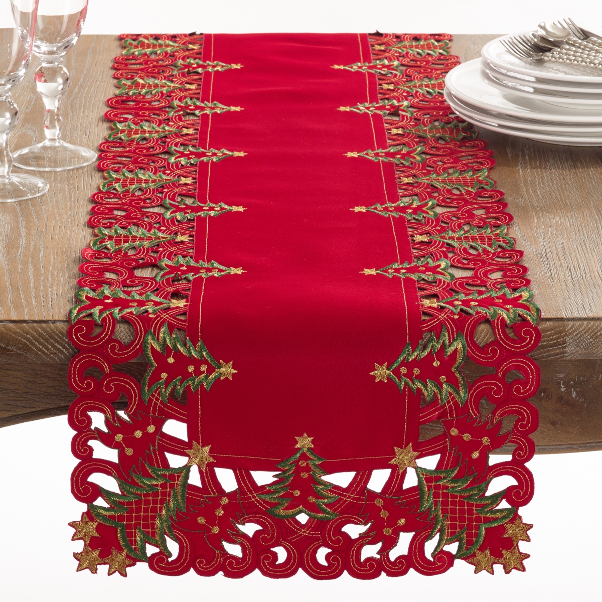 Picture of Saro Lifestyle QX227.R1690B 16 x 90 in. Polyester Holiday Runner with Christmas Trees Design